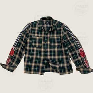 Rare Civil Regime XL Plaid Flannel Shirt | Floral Embroidery Striped Streetwear